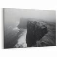 Misty Coastal Cliffs Canvas – Ethereal Black and White Landscape Art