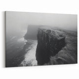Misty Coastal Cliffs Canvas – Ethereal Black and White Landscape Art