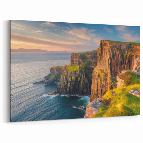 Golden Hour Coastal Cliffs Canvas – Stunning Sunset Landscape Wall Art