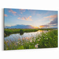 Peaceful Lakeside Sunset Art - Scenic Wildflower Meadow Photography