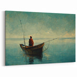 Tranquil Fisherman at Dawn - Serene Lake and Boat Art Print