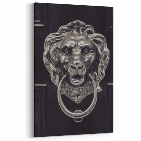 Metallic Hardware Wall Art - Silver Lion Knocker Canvas Print & Decor