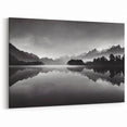 Misty Mountain Reflection - Black and White Serene Lake Photography Art