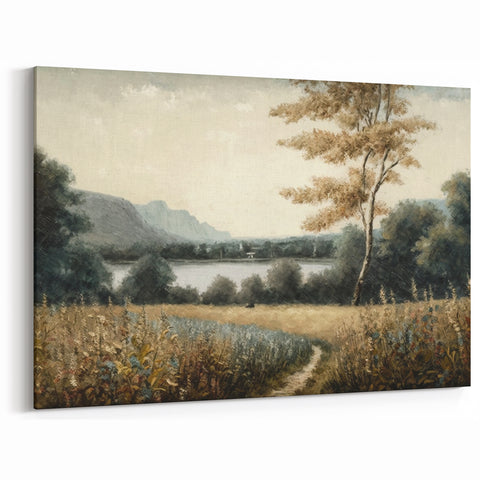 Vintage Tree Wall Art - Tranquil Lakeside Landscape Canvas Print