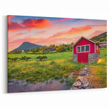 Vibrant Red House Wall Art - Scenic Landscape Canvas Print