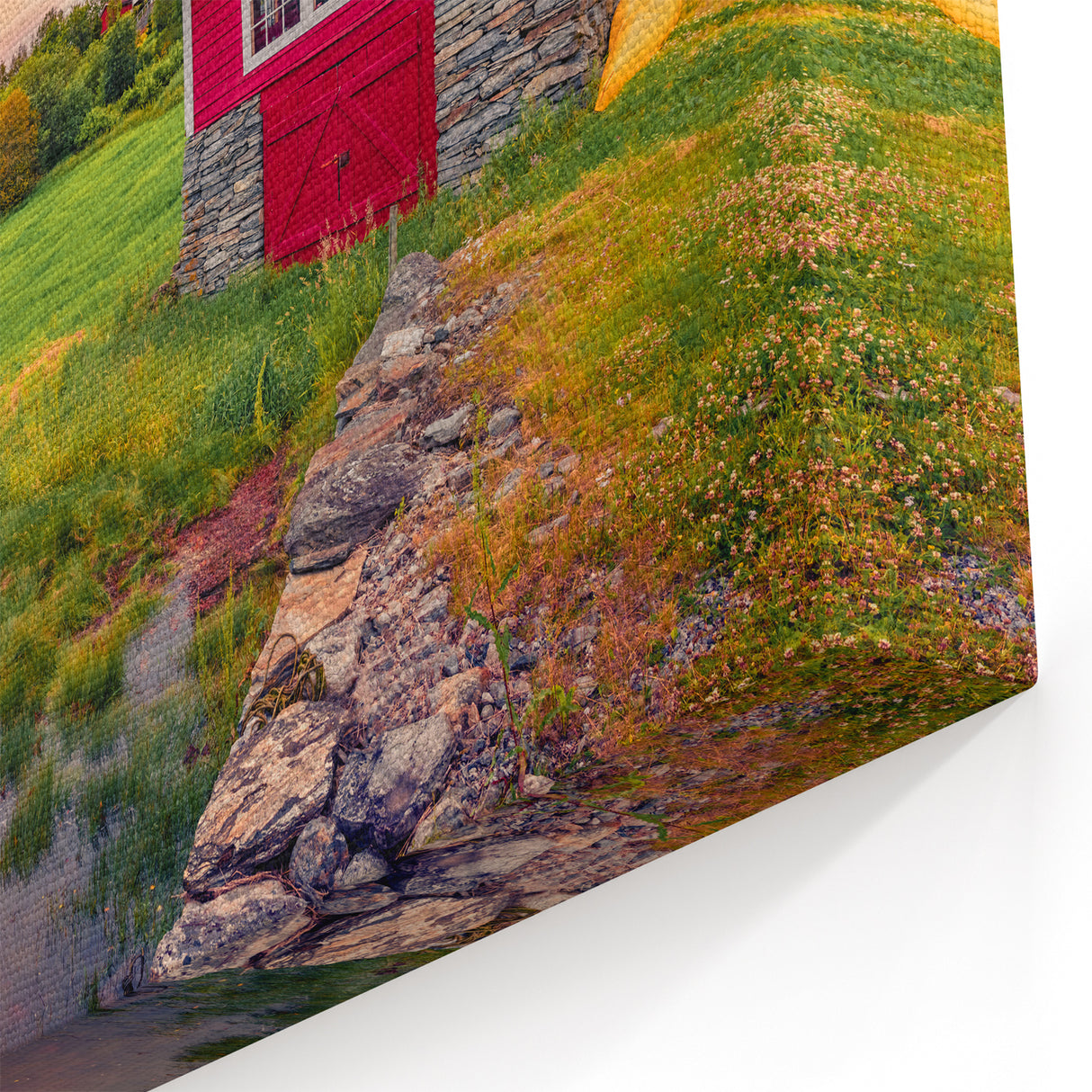 Vibrant Red House Wall Art - Scenic Landscape Canvas Print