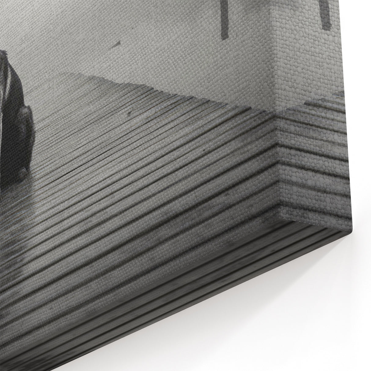 Moody Lake Photography - Black Dog on Foggy Dock, Serene Wall Art