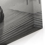 Moody Lake Photography - Black Dog on Foggy Dock, Serene Wall Art