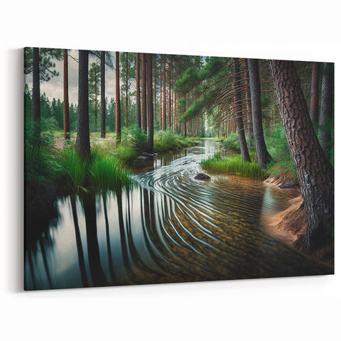 Tranquil Forest River Wall Art - Serene Nature Landscape Canvas Print