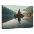 Tranquil Lake Art - Zen Rock Stack on Serene Lake, Scenic Wall Decor