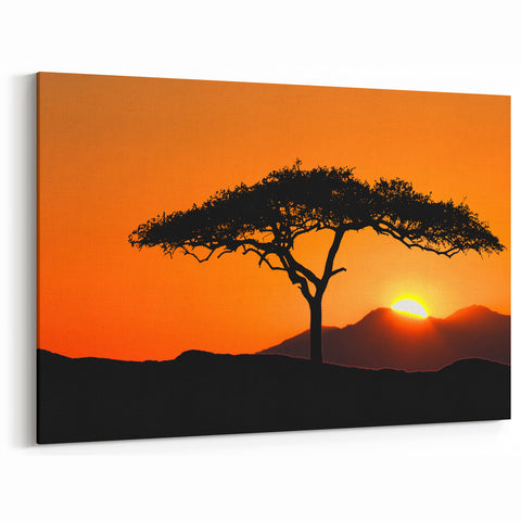 Sunset Tree Silhouette Wall Art - African Landscape Canvas Print