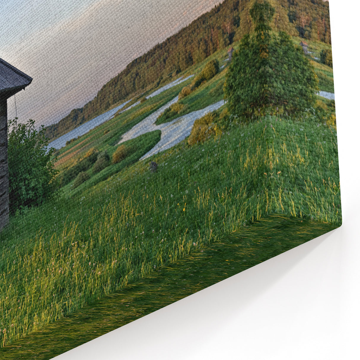 Rustic Wooden Chapel Wall Art - Tranquil Landscape Canvas Print