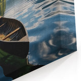 Tranquil Lake Wall Art with Wooden Boat - Serene Lakeside Print