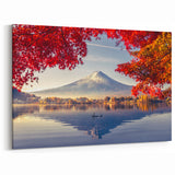 Majestic Lake and Mount Fuji Wall Art - Vibrant Autumn Landscape Print