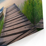 Peaceful Lake Dock Wall Art with Boat - Serene Sunset Landscape Print