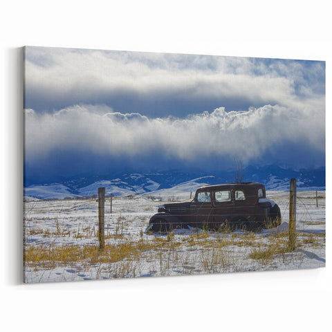 Dereliction Wall Art - Abandoned Car in Winter Landscape, Urban Decay