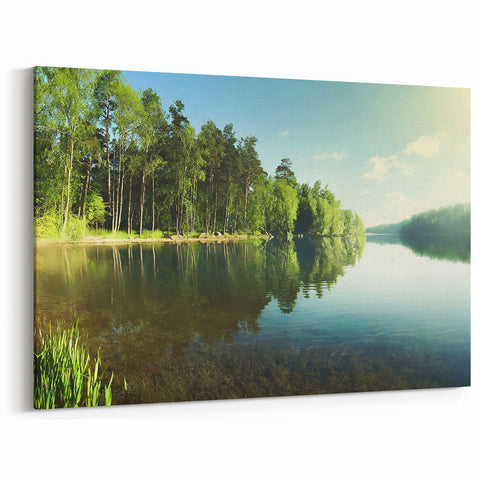 Calm Forest Lake Wall Art - Serene Reflections in Nature Landscape Print