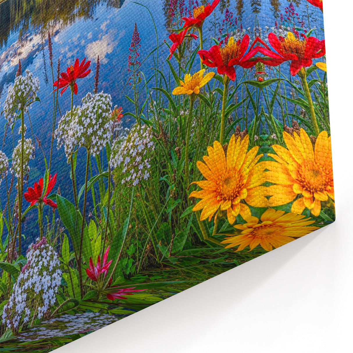Vibrant Mountain Lake Wall Art - Scenic Wildflower Landscape Print