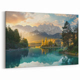 Serene Mountain Lake Wall Art - Peaceful Sunset Landscape Print