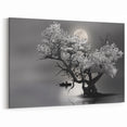 Mystical Moonlit Tree Wall Art - Elegant Black and White Landscape Print