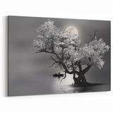 Mystical Moonlit Tree Wall Art - Elegant Black and White Landscape Print