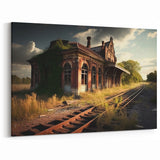 Dereliction Wall Art - Overgrown Abandoned Station, Urban Decay Canvas