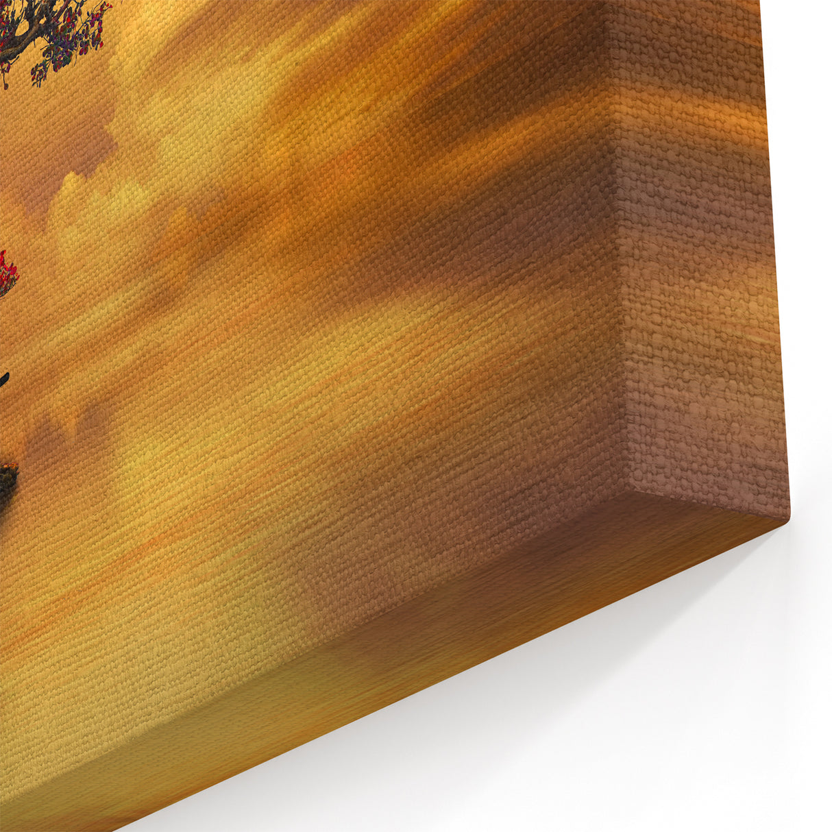 Serene Sunset Glow - Tranquil Lake Wall Art with Vibrant Red Tree