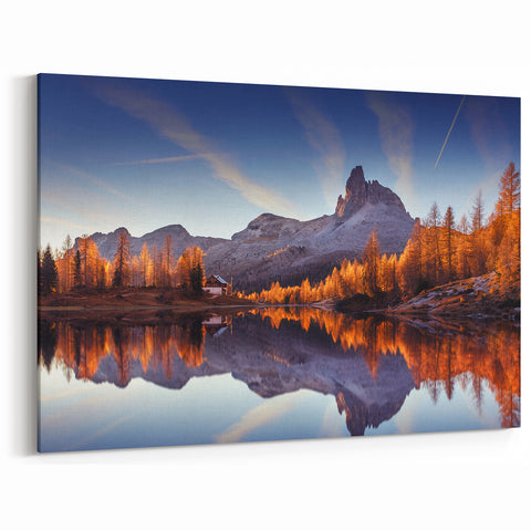 Golden Autumn Reflections - Scenic Lake Wall Art with Mountain Views
