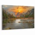 Sunset Over Majestic Mountains - Scenic Lake Wall Art with Fiery Skies