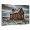 Rustic Winter Cabin Art - Abandoned House in Snowy Wilderness Canvas