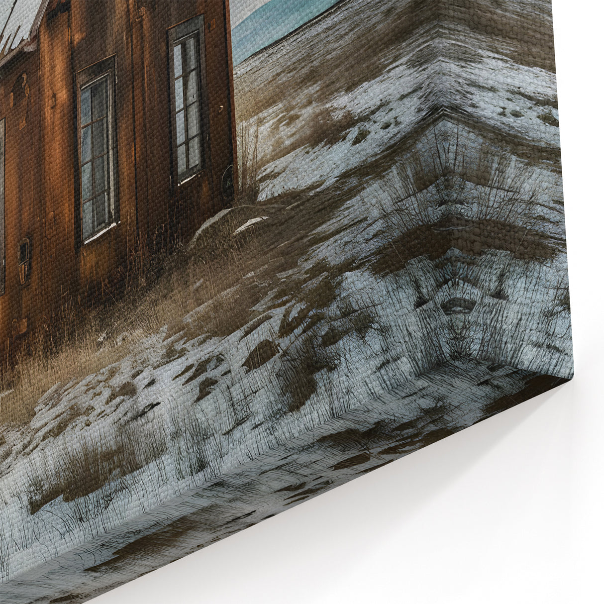 Rustic Winter Cabin Art - Abandoned House in Snowy Wilderness Canvas