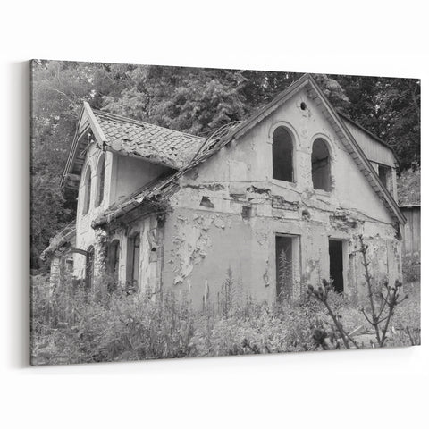 Black & White Derelict House Art - Abandoned Rural Architecture Print
