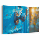Bright Blue Hardware Wall Art - Rustic Doorknob Canvas Print