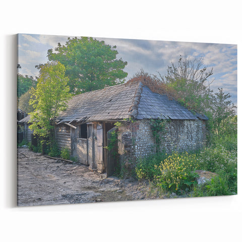 Rustic Abandoned Cottage Art - Overgrown Rural Farmhouse Print