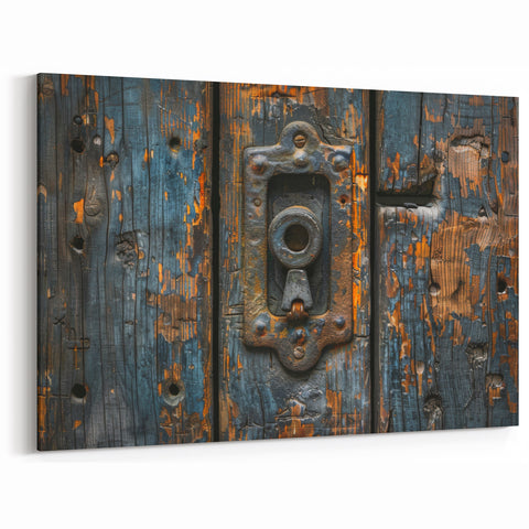 Aged Hardware Wall Art - Weathered Wood and Iron Lock Canvas Print