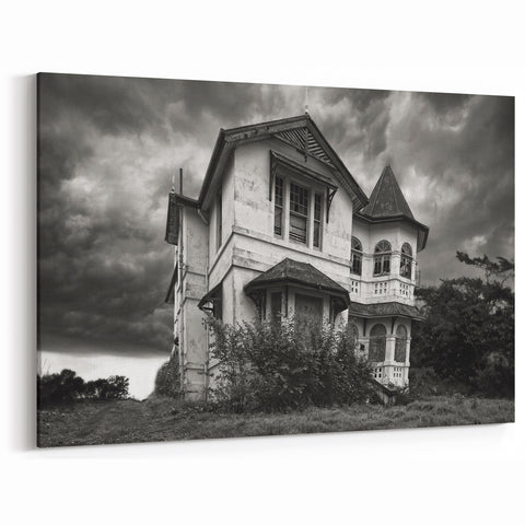 Haunting Abandoned Mansion Art - Black & White Gothic House Print