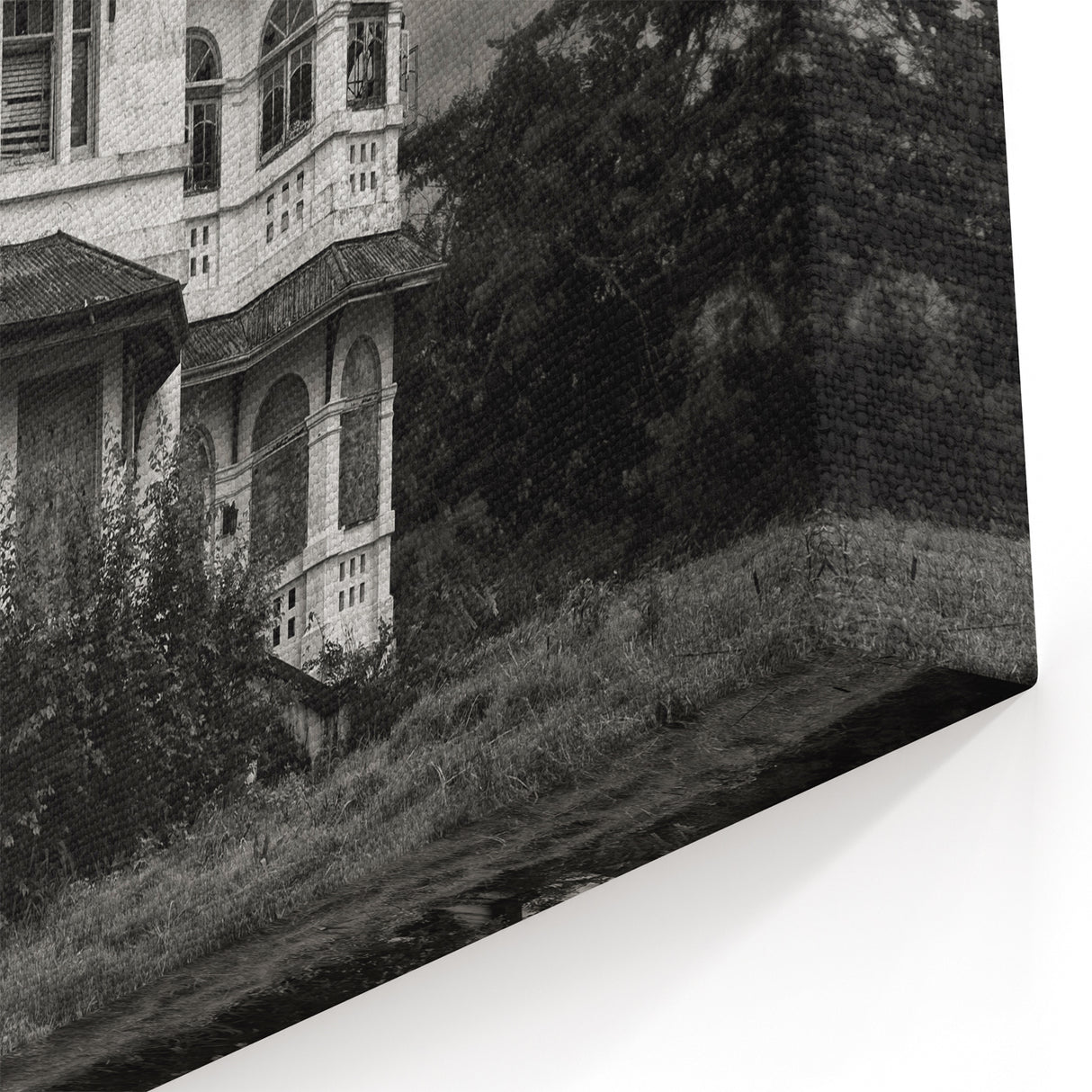 Haunting Abandoned Mansion Art - Black & White Gothic House Print