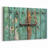 Weathered Green Hardware Wall Art - Rustic Door and Lock Canvas Print