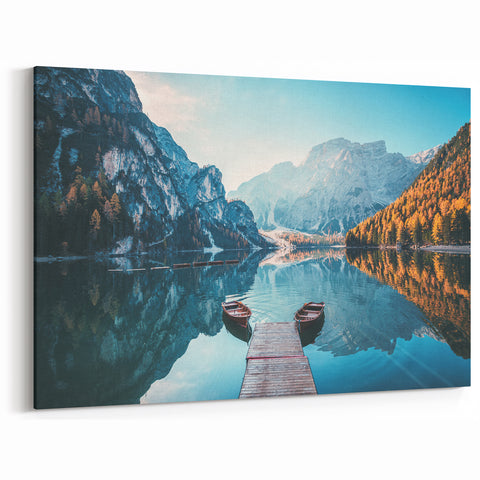 Peaceful Mountain Lake - Scenic Wall Art with Tranquil Boat Reflections