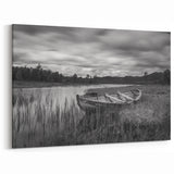 Rustic Abandoned Boat - Black and White Lake Wall Art with Timeless Charm