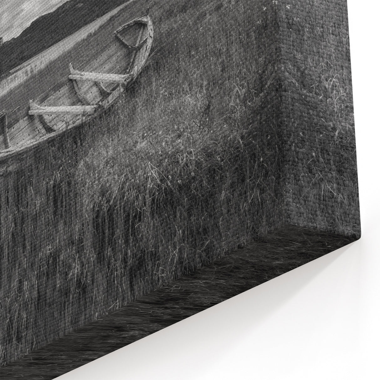 Rustic Abandoned Boat - Black and White Lake Wall Art with Timeless Charm