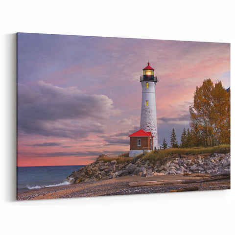 Scenic Lighthouse Picture - Coastal Sunset Wall Art Nautical Decor