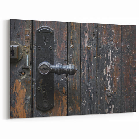 Antique Hardware Wall Art - Rustic Black Door Handle Canvas Print