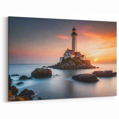 Coastal Lighthouse at Sunset - Nautical Wall Art Scenic Decor