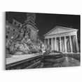 Historic Pantheon Fountain Wall Art - Black and White Canvas Print