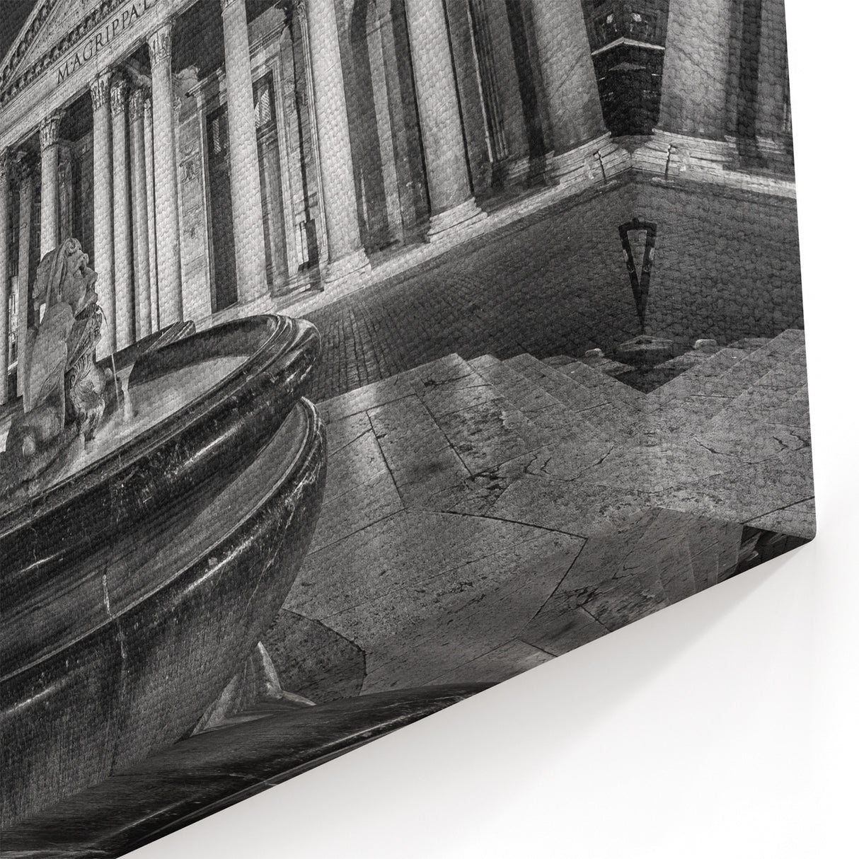Historic Pantheon Fountain Wall Art - Black and White Canvas Print