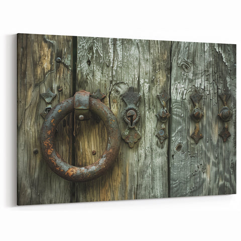 Rustic Hardware Wall Art - Weathered Wood and Iron Ring Canvas Print