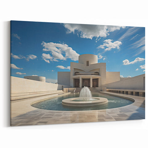 Modern Architectural Fountain Wall Art - Blue Sky Canvas Print