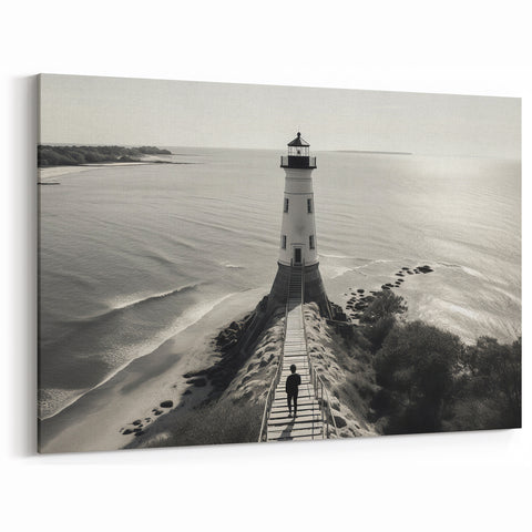 Monochrome Lighthouse Pathway - Coastal Wall Art Scenic Decor