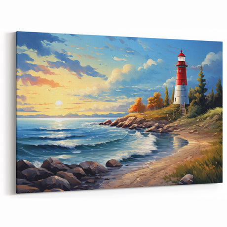 Vibrant Lighthouse at Sunrise - Coastal Landscape Wall Art Decor